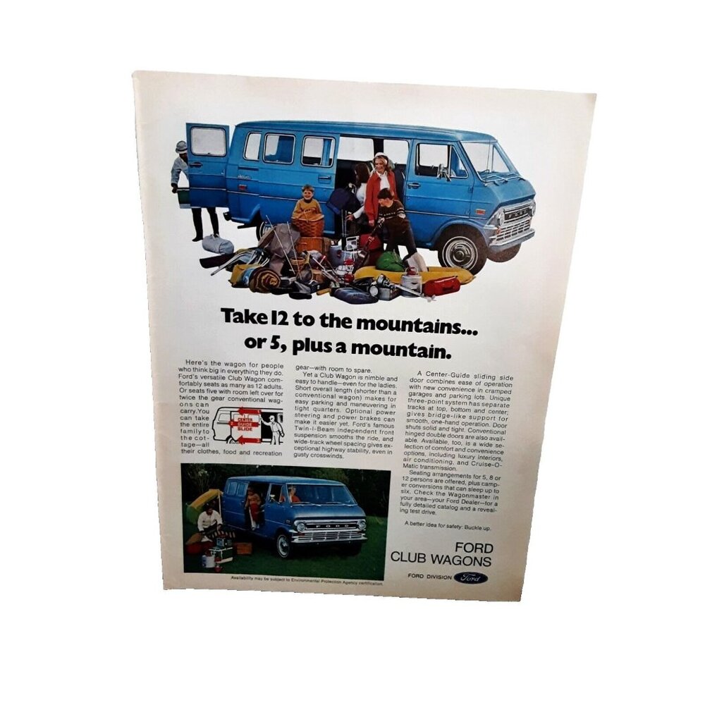 1972 1973 Ford Club Wagon Van Blue Color Original Print Ad vintage 70s